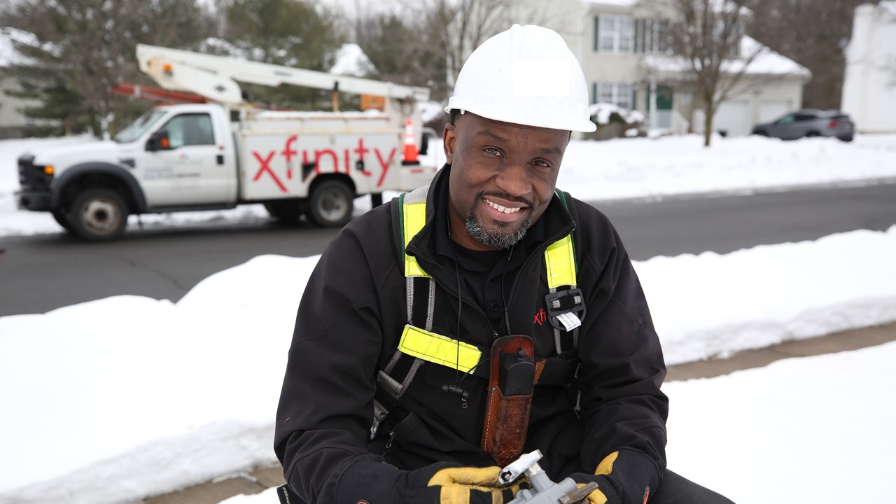 Technician outdoors in the snow